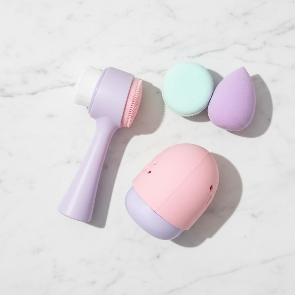 Arctisztító szett flatlay fehér márvány háttéren